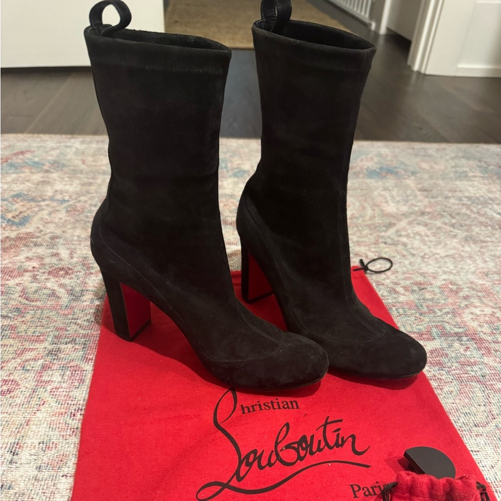 Christian Louboutin Black Suede Heeled Boots - Gena 5 1/2